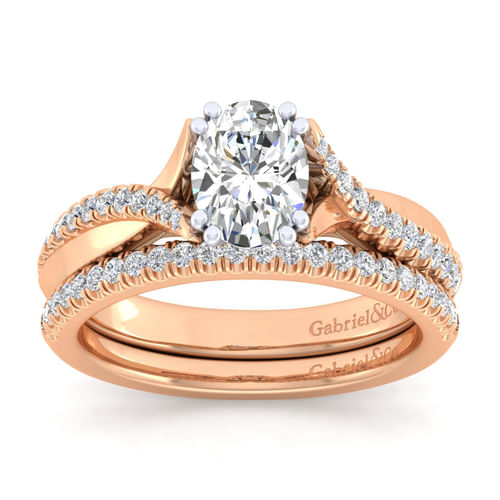 14K White-Rose Gold Oval Diamond Engagement Ring