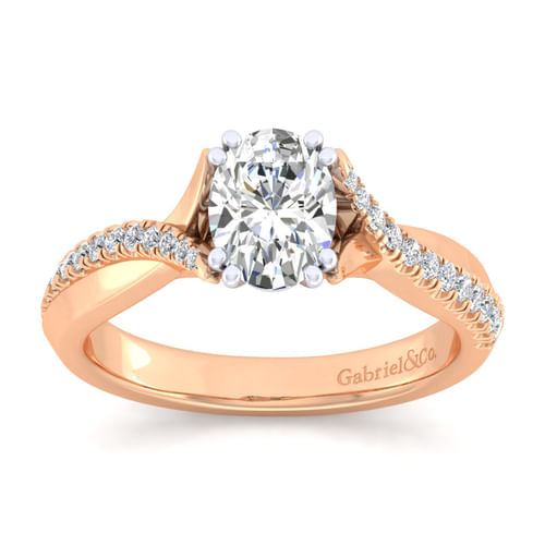 14K White-Rose Gold Oval Diamond Engagement Ring