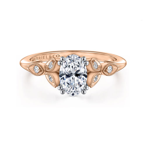 14K White-Rose Gold Oval Diamond Engagement Ring