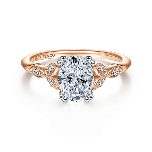 14K White-Rose Gold Oval Diamond Engagement Ring