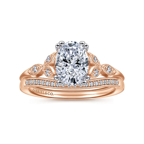 14K White-Rose Gold Oval Diamond Engagement Ring