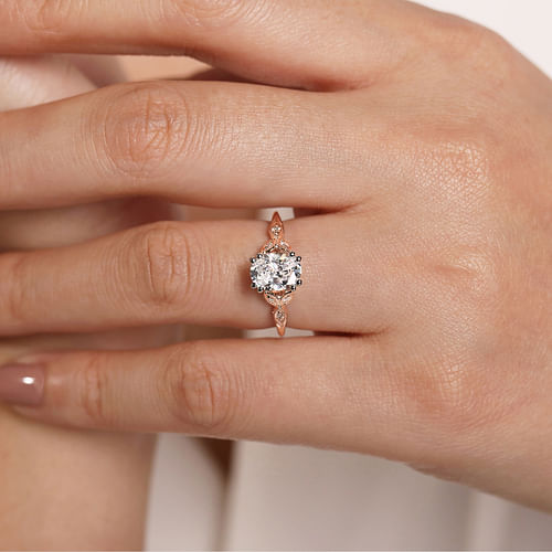 14K White-Rose Gold Oval Diamond Engagement Ring