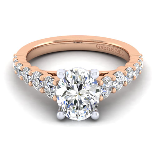 14K White-Rose Gold Oval Diamond Engagement Ring