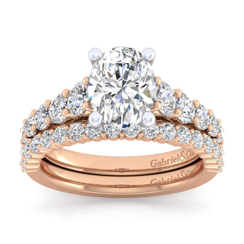 14K White-Rose Gold Oval Diamond Engagement Ring