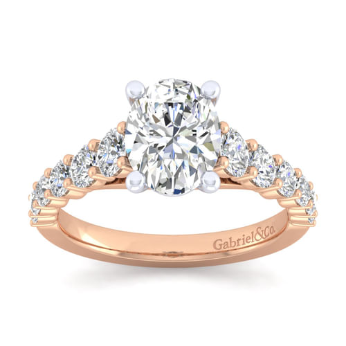 14K White-Rose Gold Oval Diamond Engagement Ring