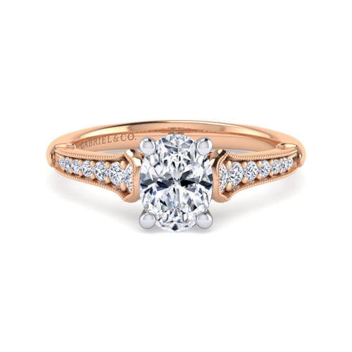 14K White-Rose Gold Oval Diamond Engagement Ring