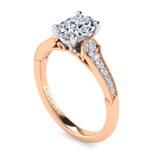 14K White-Rose Gold Oval Diamond Engagement Ring