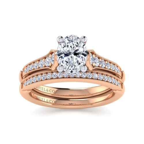 14K White-Rose Gold Oval Diamond Engagement Ring
