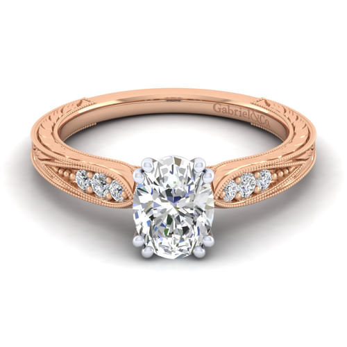 14K White-Rose Gold Oval Diamond Engagement Ring