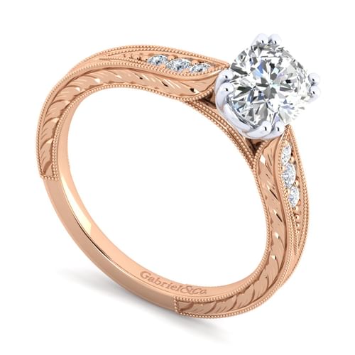14K White-Rose Gold Oval Diamond Engagement Ring