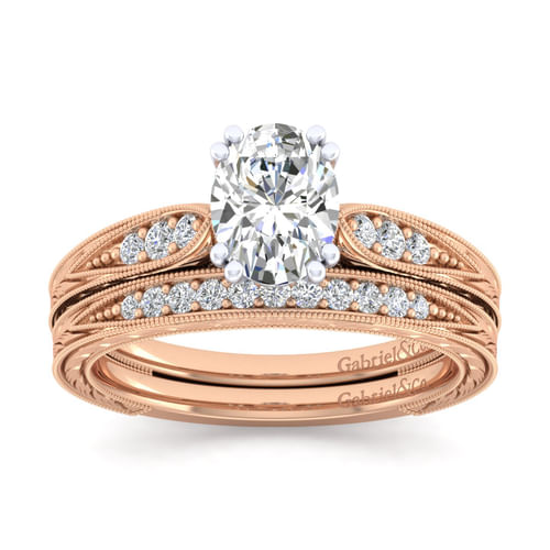14K White-Rose Gold Oval Diamond Engagement Ring