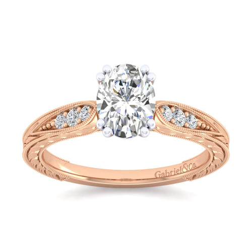 14K White-Rose Gold Oval Diamond Engagement Ring