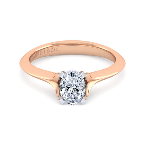 14K White-Rose Gold Oval Diamond Engagement Ring