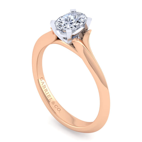 14K White-Rose Gold Oval Diamond Engagement Ring