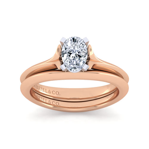 14K White-Rose Gold Oval Diamond Engagement Ring