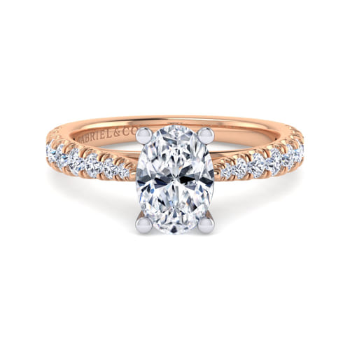 14K White-Rose Gold Oval Diamond Engagement Ring