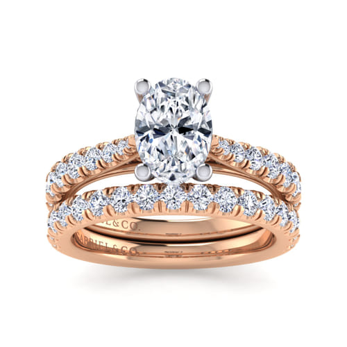 14K White-Rose Gold Oval Diamond Engagement Ring