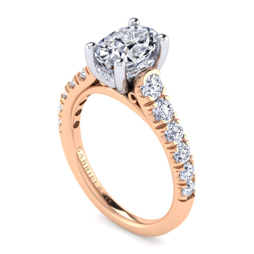 14K White-Rose Gold Oval Diamond Engagement Ring