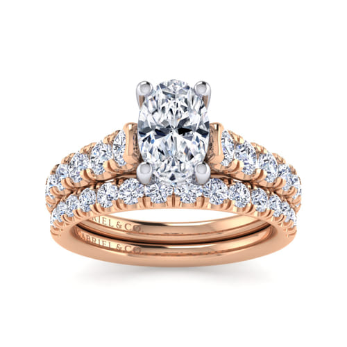 14K White-Rose Gold Oval Diamond Engagement Ring