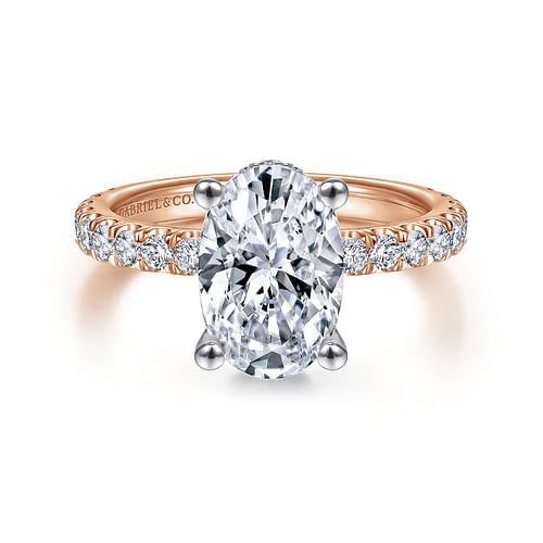 14K White-Rose Gold Oval Diamond Engagement Ring