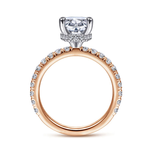 14K White-Rose Gold Oval Diamond Engagement Ring