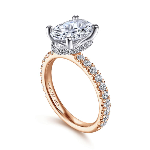 14K White-Rose Gold Oval Diamond Engagement Ring