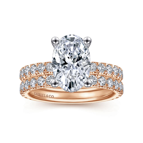 14K White-Rose Gold Oval Diamond Engagement Ring
