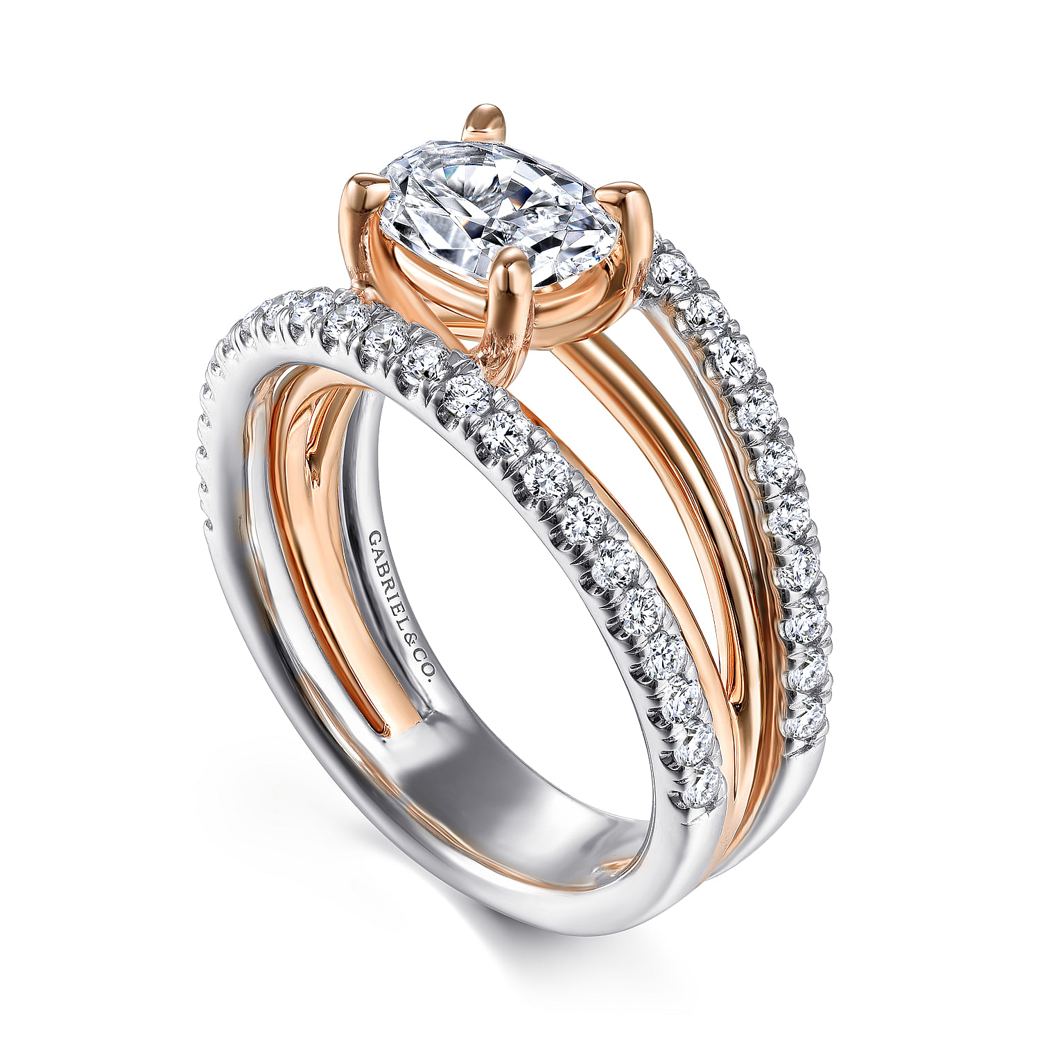 14K White-Rose Gold Oval Diamond Engagement Ring