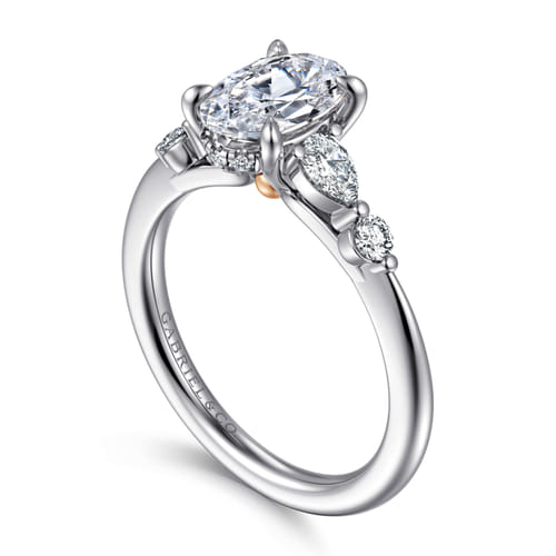 14K White-Rose Gold Oval Diamond Engagement Ring