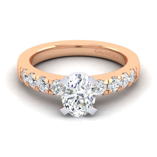 14K White-Rose Gold Oval Diamond Engagement Ring