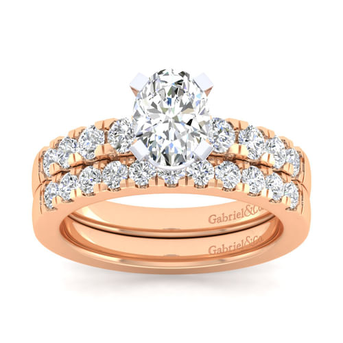 14K White-Rose Gold Oval Diamond Engagement Ring