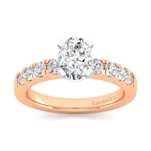 14K White-Rose Gold Oval Diamond Engagement Ring