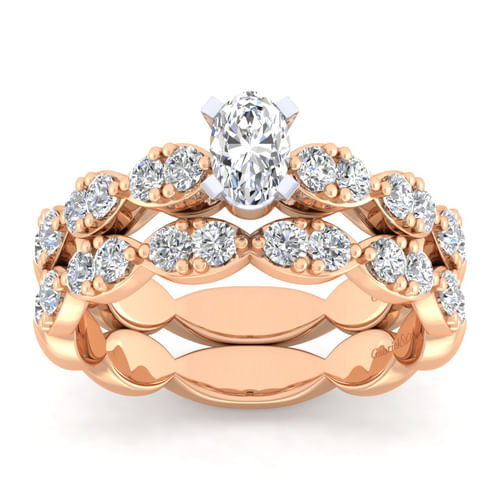 14K White-Rose Gold Oval Diamond Engagement Ring
