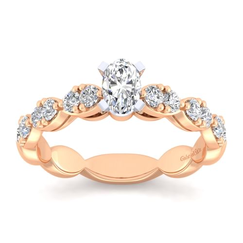 14K White-Rose Gold Oval Diamond Engagement Ring