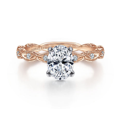 14K White-Rose Gold Oval Diamond Engagement Ring