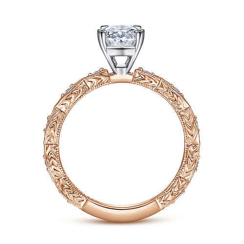 14K White-Rose Gold Oval Diamond Engagement Ring