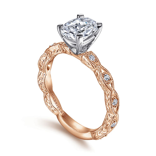 14K White-Rose Gold Oval Diamond Engagement Ring