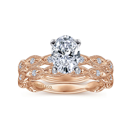 14K White-Rose Gold Oval Diamond Engagement Ring