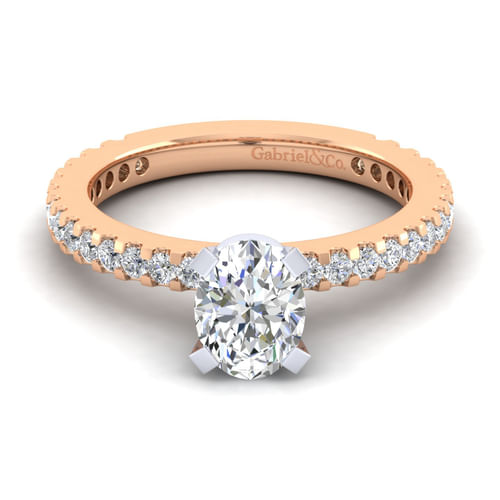 14K White-Rose Gold Oval Diamond Engagement Ring