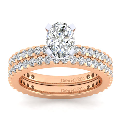 14K White-Rose Gold Oval Diamond Engagement Ring