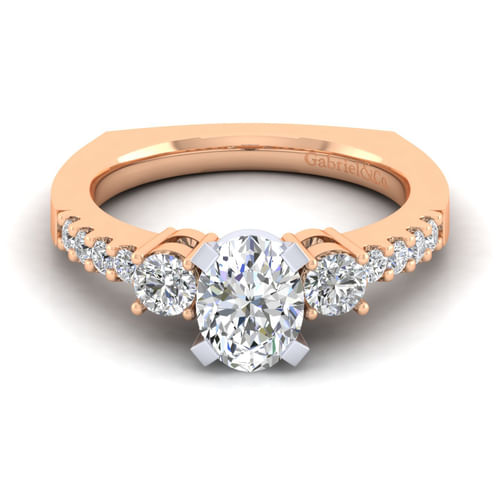 14K White-Rose Gold Oval Diamond Engagement Ring