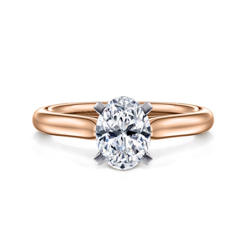 14K White-Rose Gold Oval Diamond Engagement Ring
