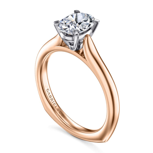 14K White-Rose Gold Oval Diamond Engagement Ring