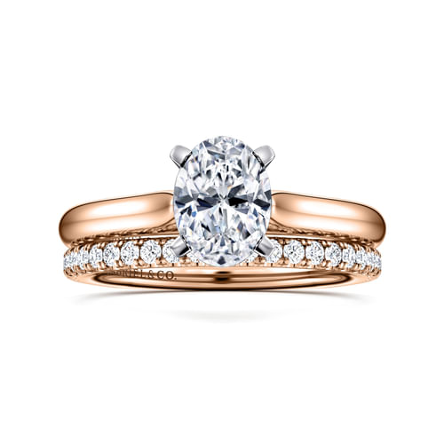 14K White-Rose Gold Oval Diamond Engagement Ring