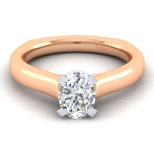 14K White-Rose Gold Oval Diamond Engagement Ring
