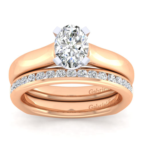 14K White-Rose Gold Oval Diamond Engagement Ring