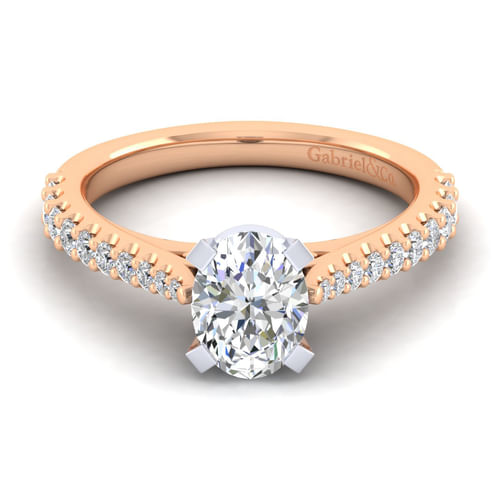 14K White-Rose Gold Oval Diamond Engagement Ring