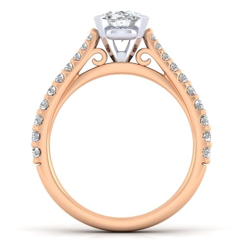 14K White-Rose Gold Oval Diamond Engagement Ring