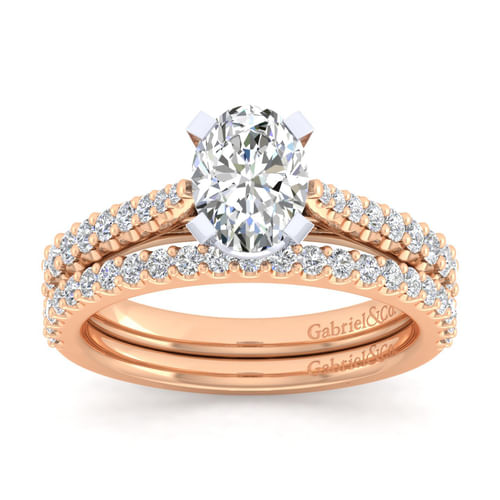 14K White-Rose Gold Oval Diamond Engagement Ring