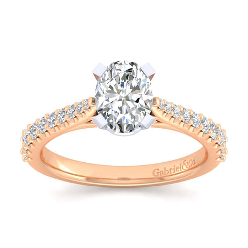 14K White-Rose Gold Oval Diamond Engagement Ring